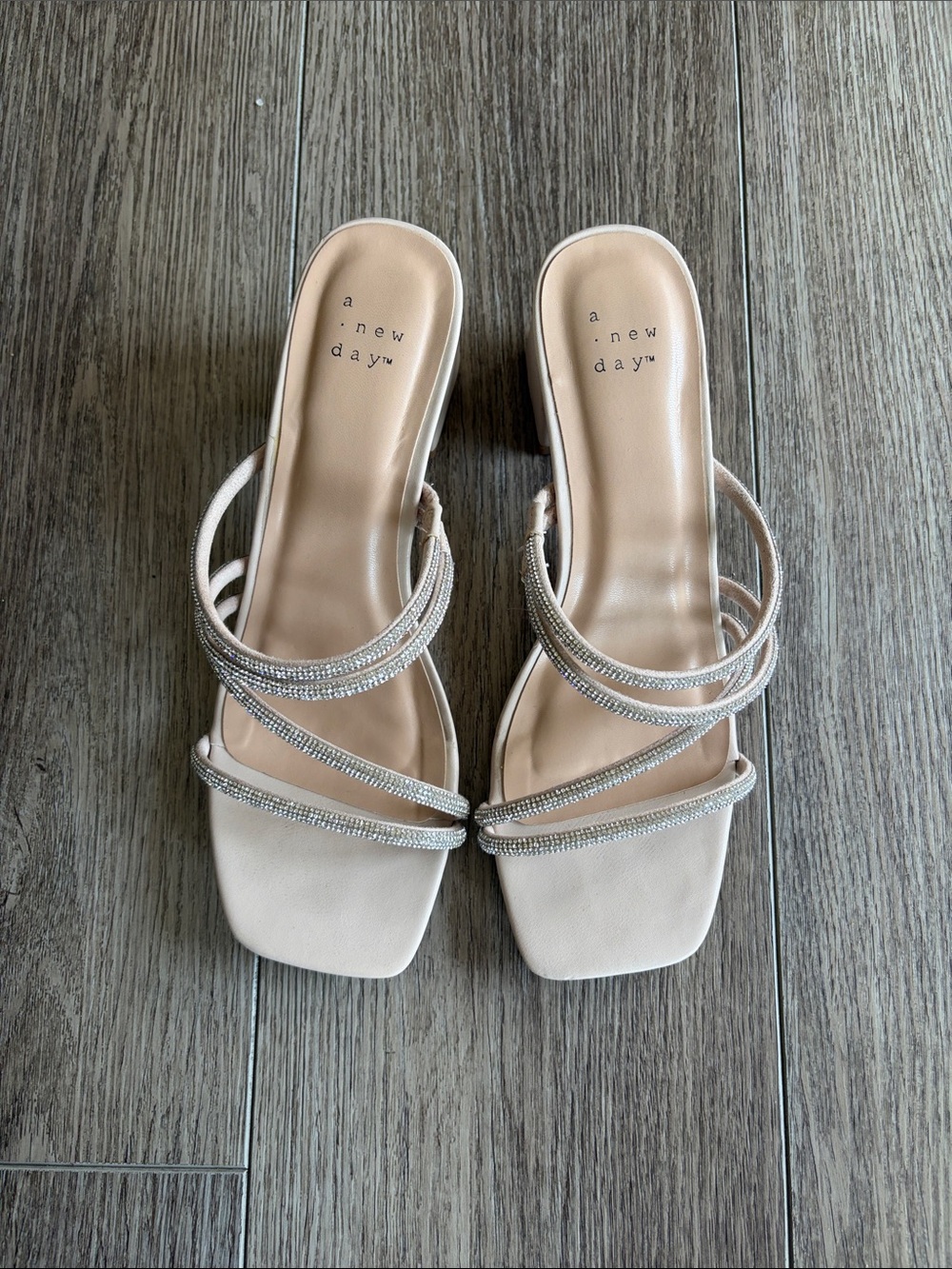 a new day Nude Rhinestone Strappy Slide Heels